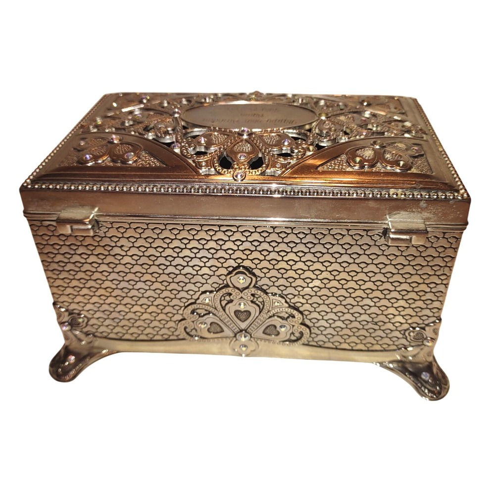 Things Remembered Music Jewelry Box Engraved Silver Plated Swarovski Crystals